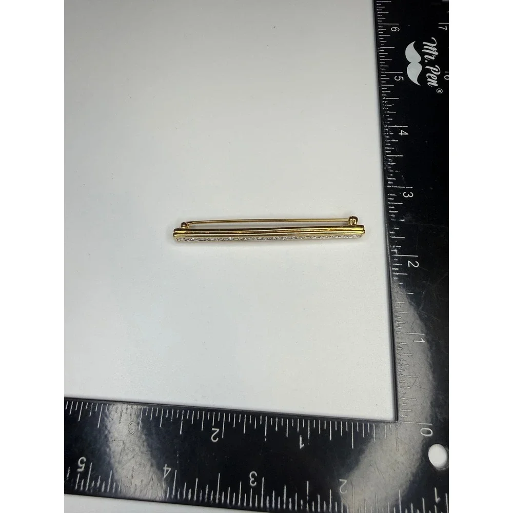 Swarovski Crystal Bar Brooch Gold Tone Pave Clear Stone Swan Logo Pin 2.75 Inch